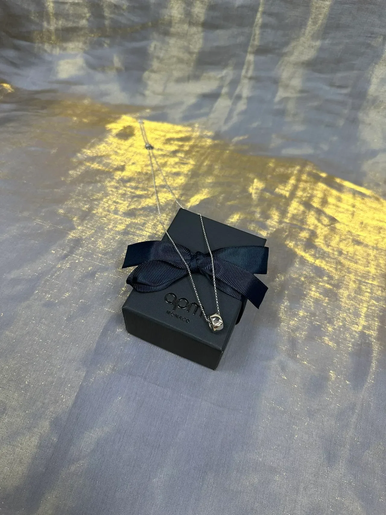 Navy Silver Fine Curb Chain Cubic Pendant Necklace 7