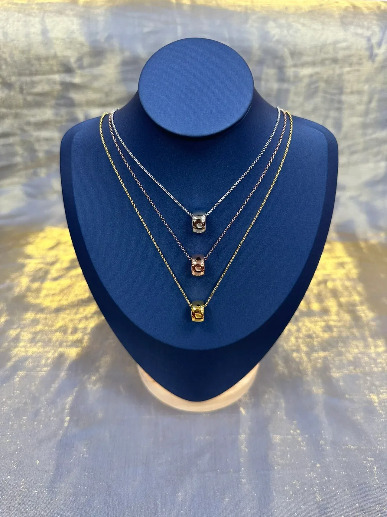 Navy Silver Fine Curb Chain Cubic Pendant Necklace 9