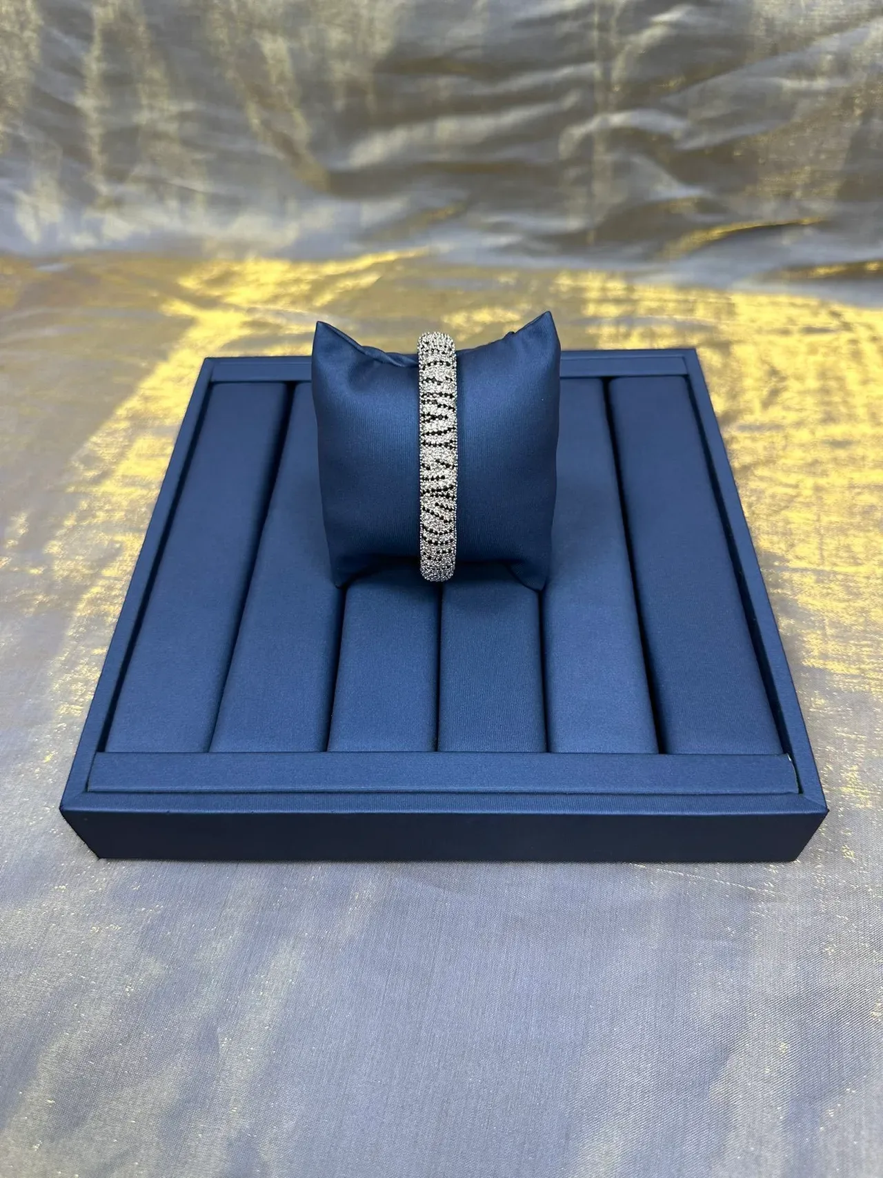Navy Silver Structured Square Tray Padded Velvet-Like Lining Jewelry 5