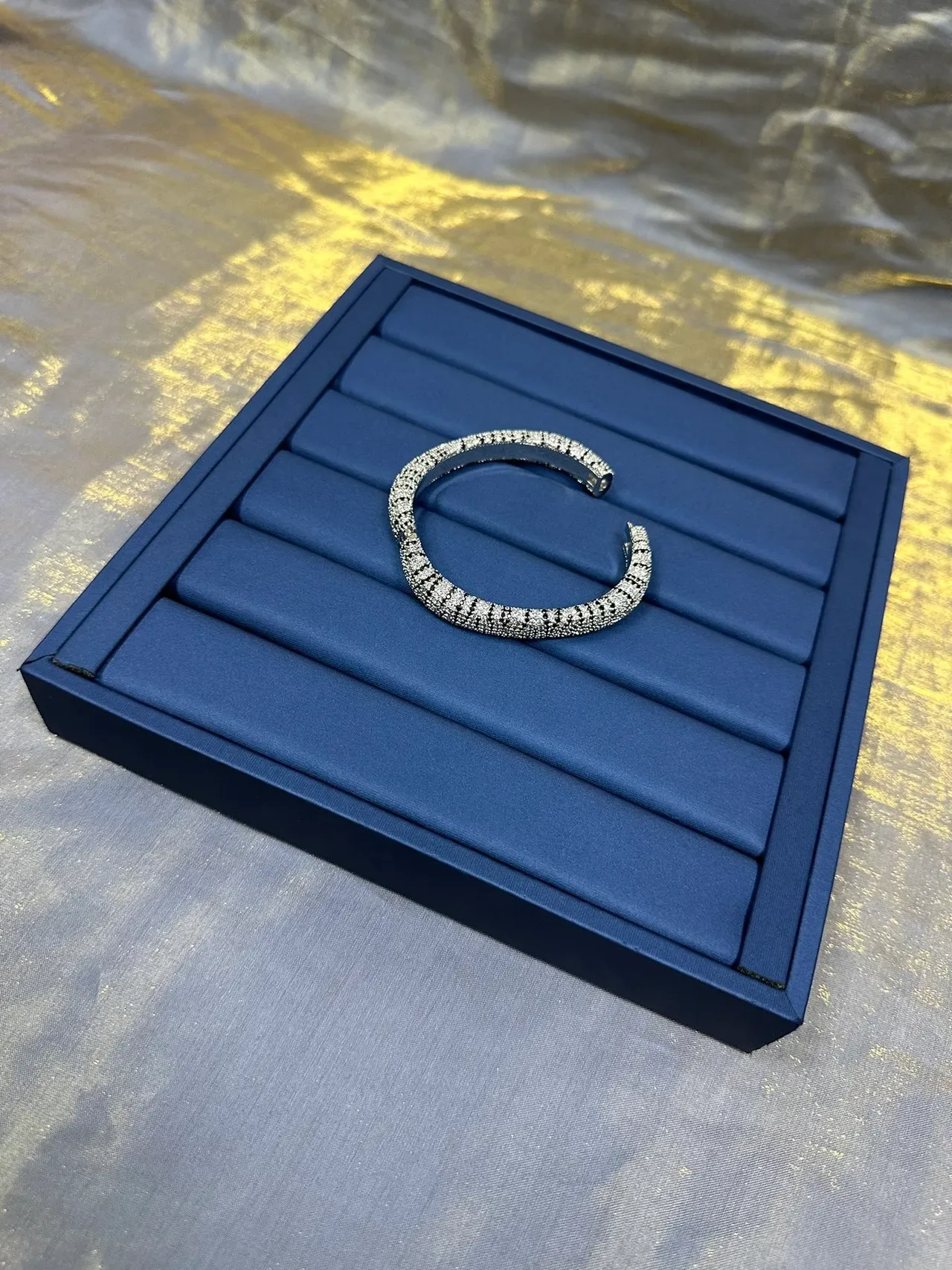 Navy Silver Structured Square Tray Padded Velvet-Like Lining Jewelry 9