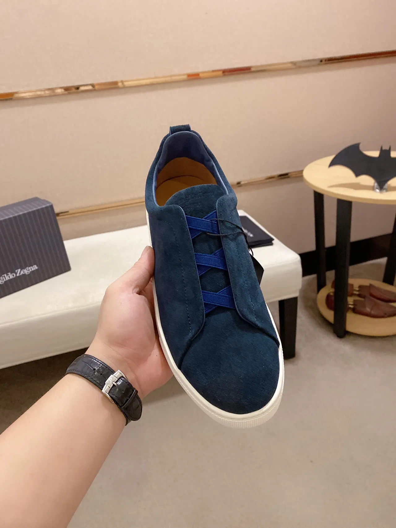 Navy Suede Slip-On Lifestyle Sneaker 2
