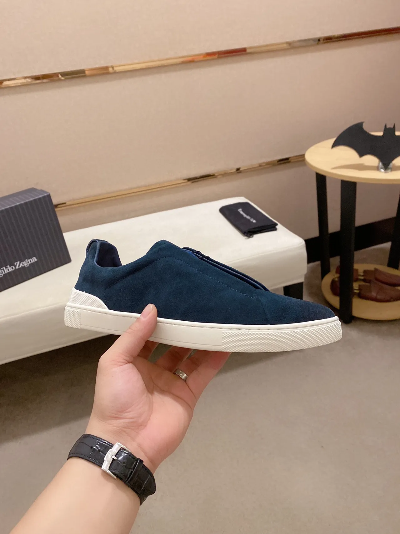 Navy Suede Slip-On Lifestyle Sneaker 8