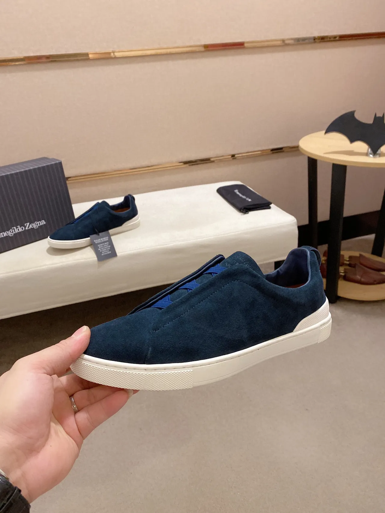 Navy Suede Slip-On Lifestyle Sneaker 9