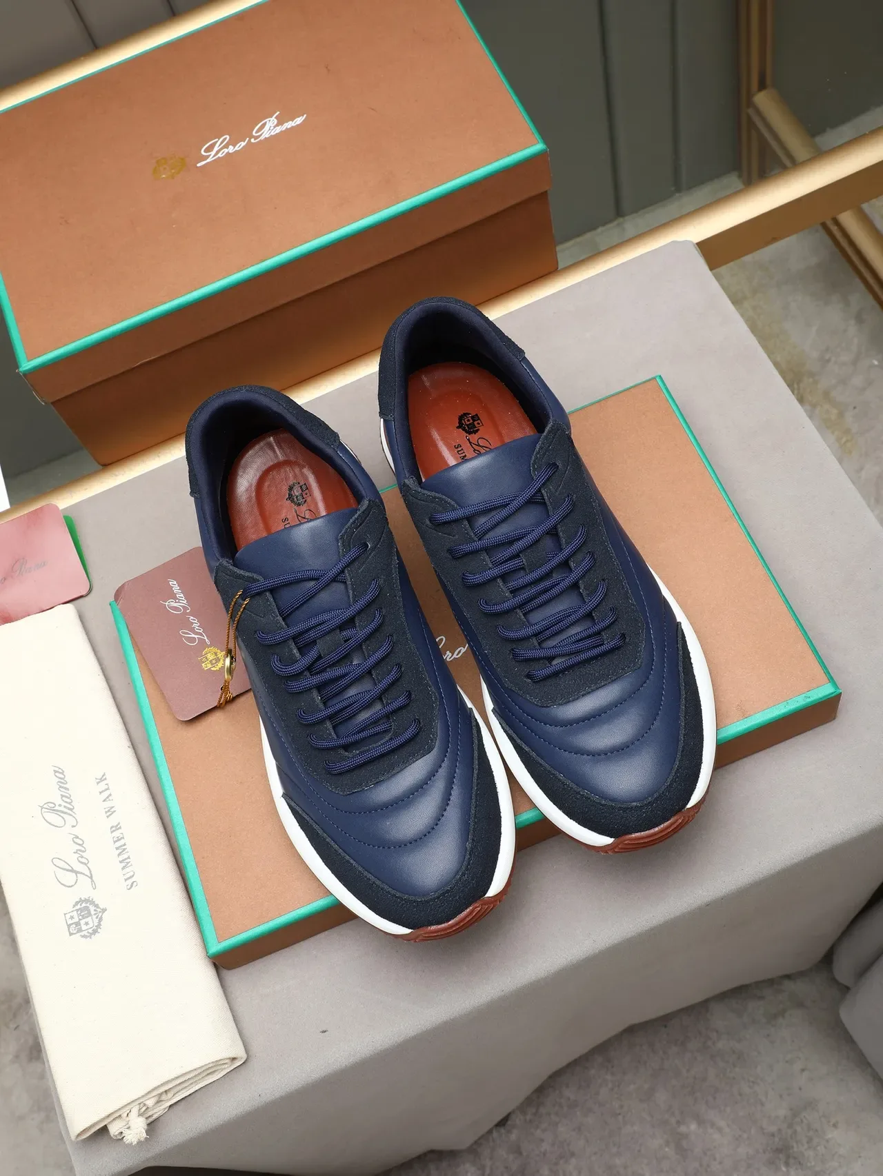 Navy Two-Tone Suede-Leather Chunky Lifestyle Sneaker 2