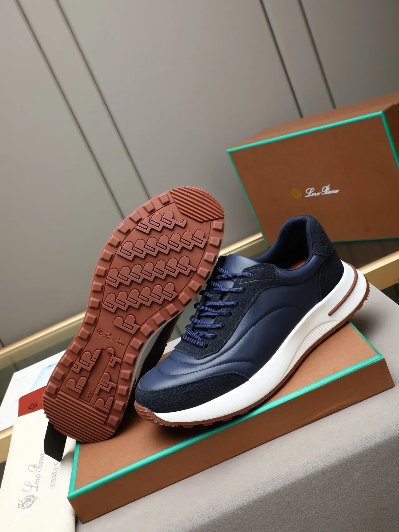 Navy Two-Tone Suede-Leather Chunky Lifestyle Sneaker 4