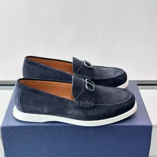 Navy White Suede Rubber Sole Loafer