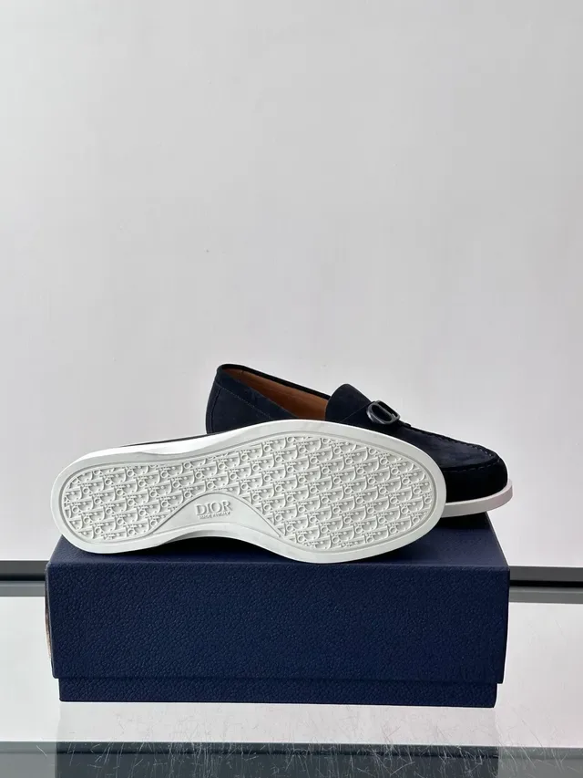 Navy White Suede Rubber Sole Loafer 2