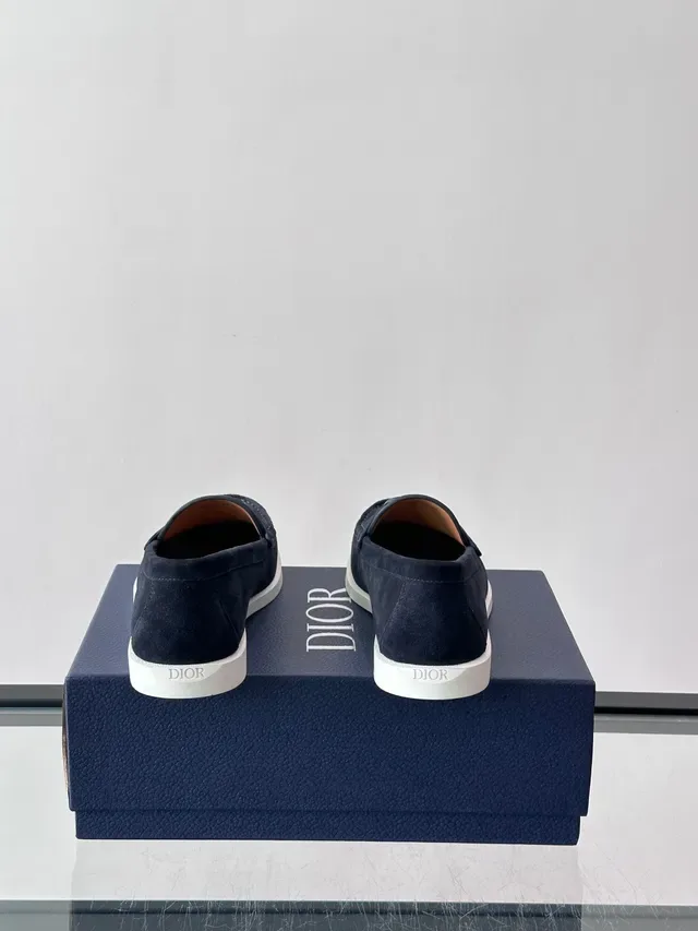 Navy White Suede Rubber Sole Loafer 3