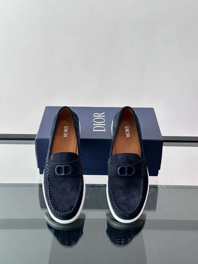 Navy White Suede Rubber Sole Loafer 4