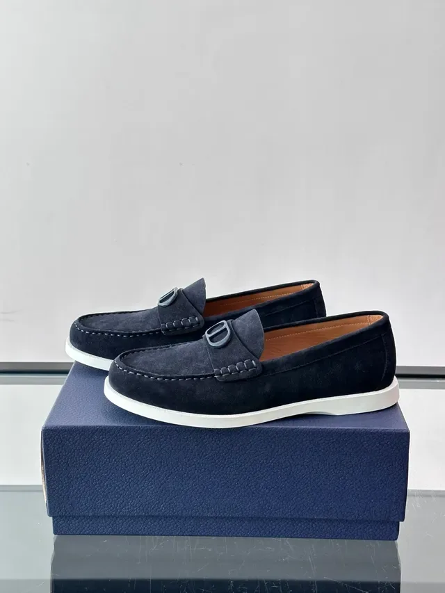 Navy White Suede Rubber Sole Loafer 5
