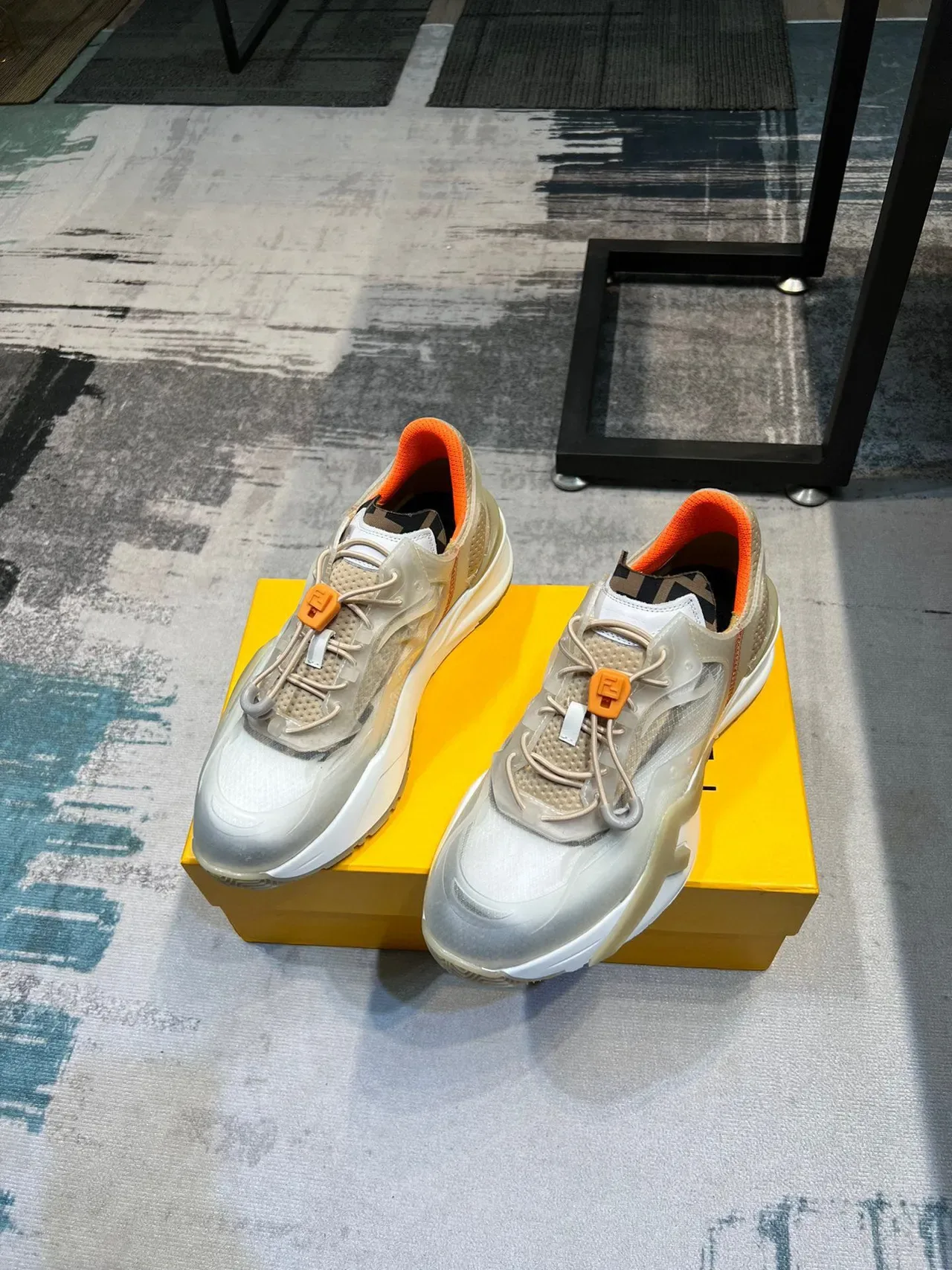 Off-White Cream and Orange Chunky Lifestyle Sneaker 5
