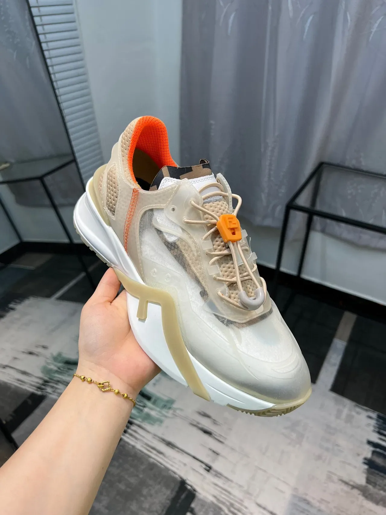 Off-White Cream and Orange Chunky Lifestyle Sneaker 6