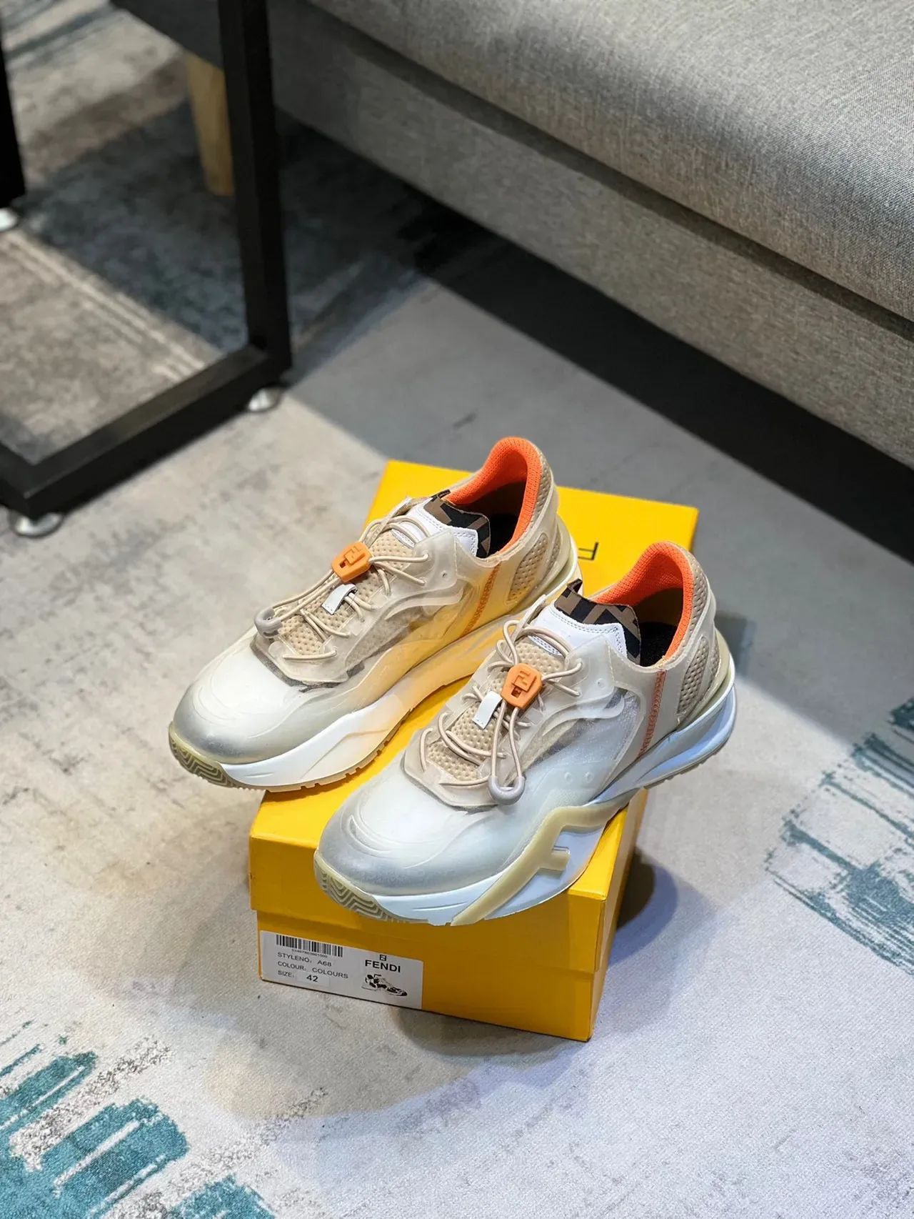 Off-White Cream and Orange Chunky Lifestyle Sneaker 7