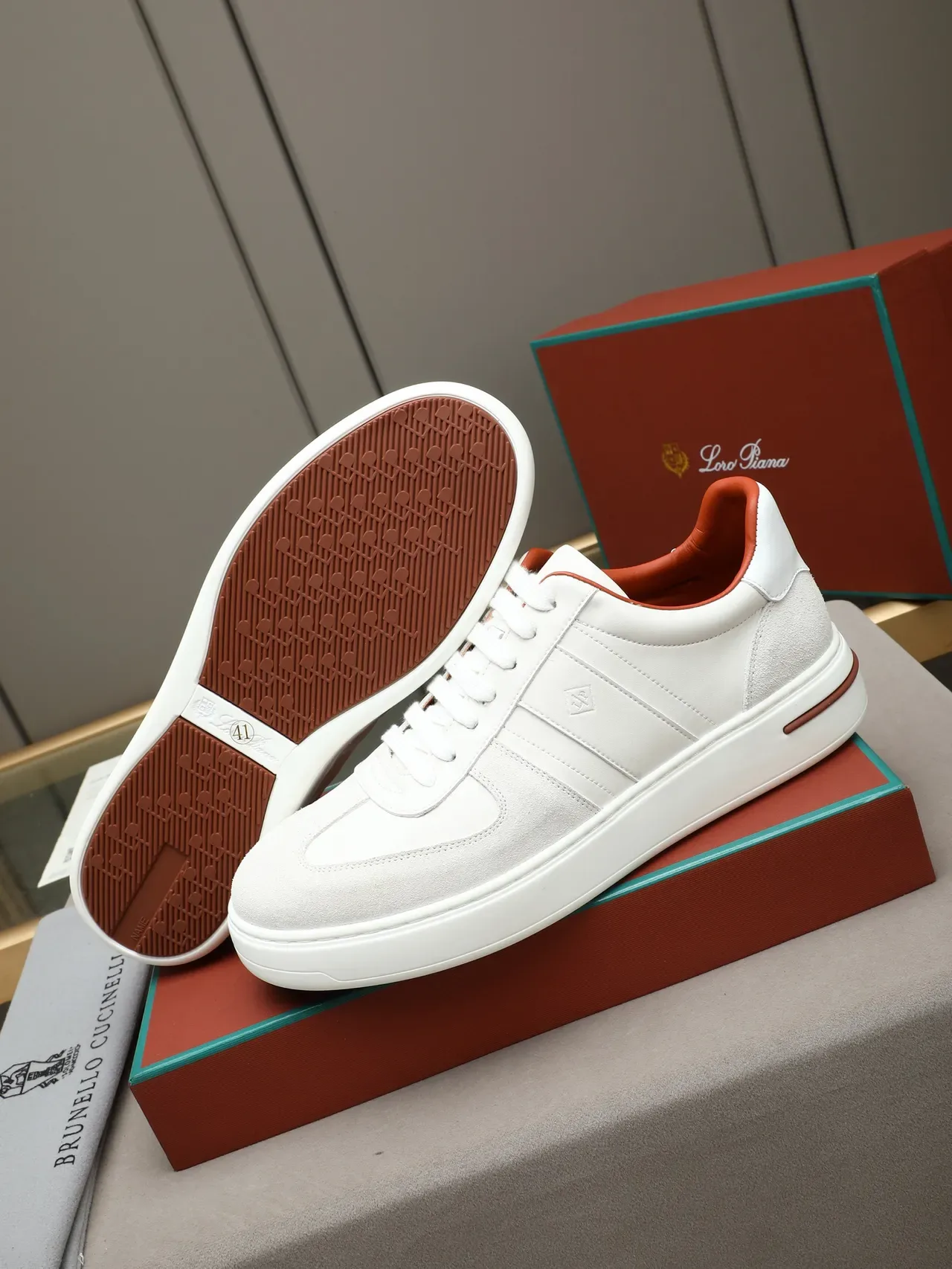 Off-White Cream and Orange Suede-Leather Panelled Lifestyle Sneaker 5