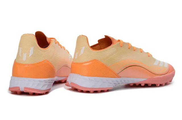 Sapatos de futebol laranja bege, low-cut, upper sintético, overlays de padrão de onda, para grama artificial 5