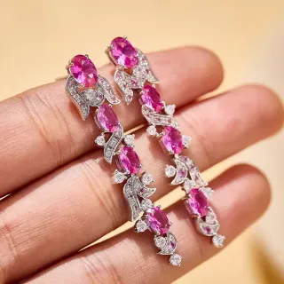 Ornate Multi-Tier Pink Gemstone and Pavé Earrings