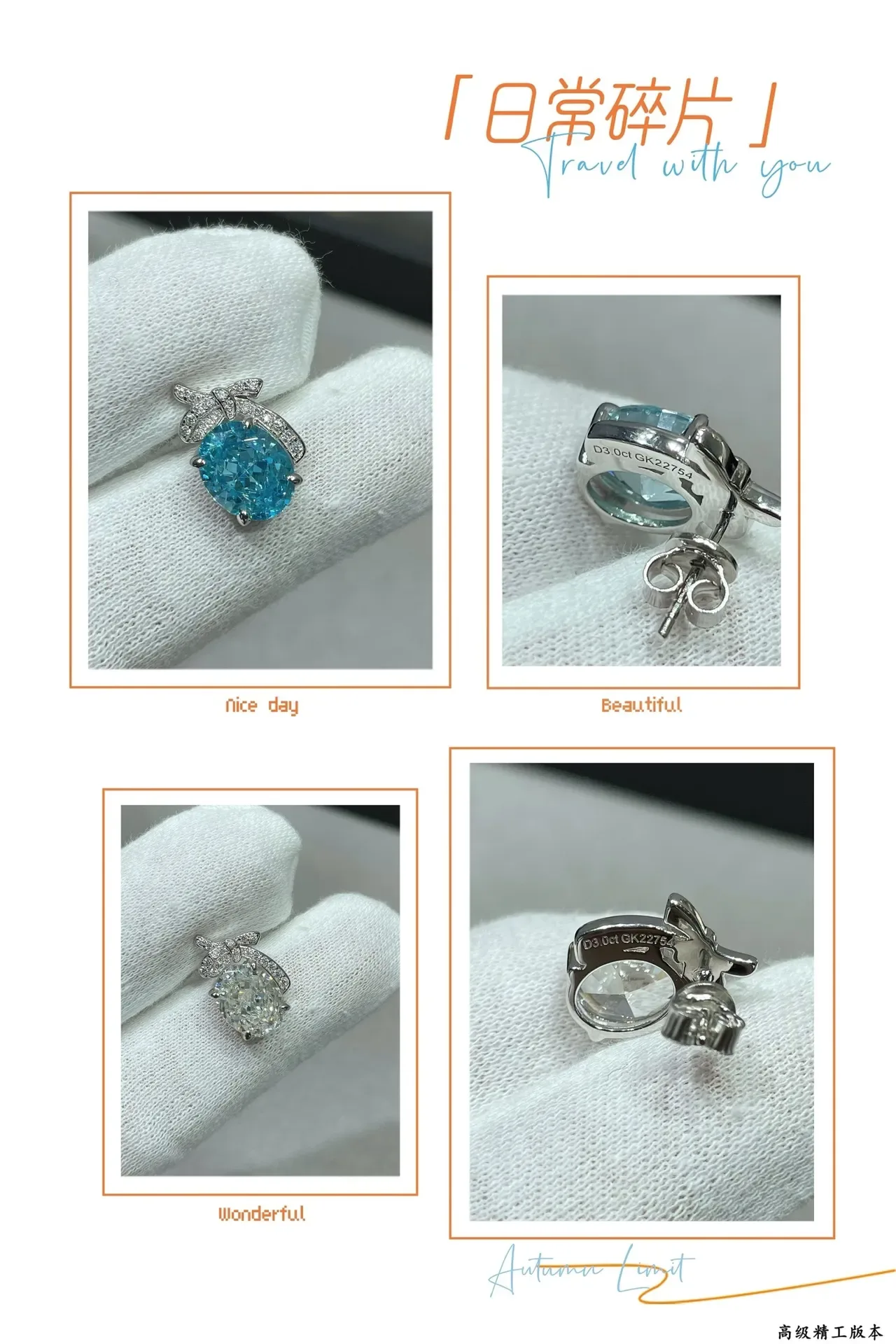 Oval Blue and Colorless Gemstone Pavé Diamond Bow Earrings 2