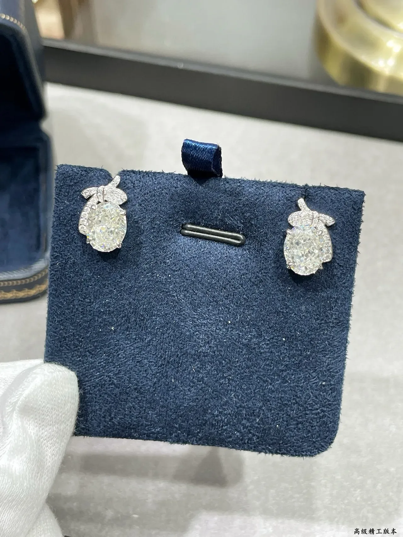 Oval Blue and Colorless Gemstone Pavé Diamond Bow Earrings 6