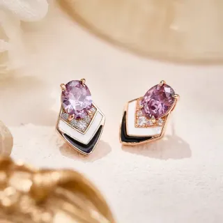 Oval Pink Gemstone Chevron Enamel Stud Earrings
