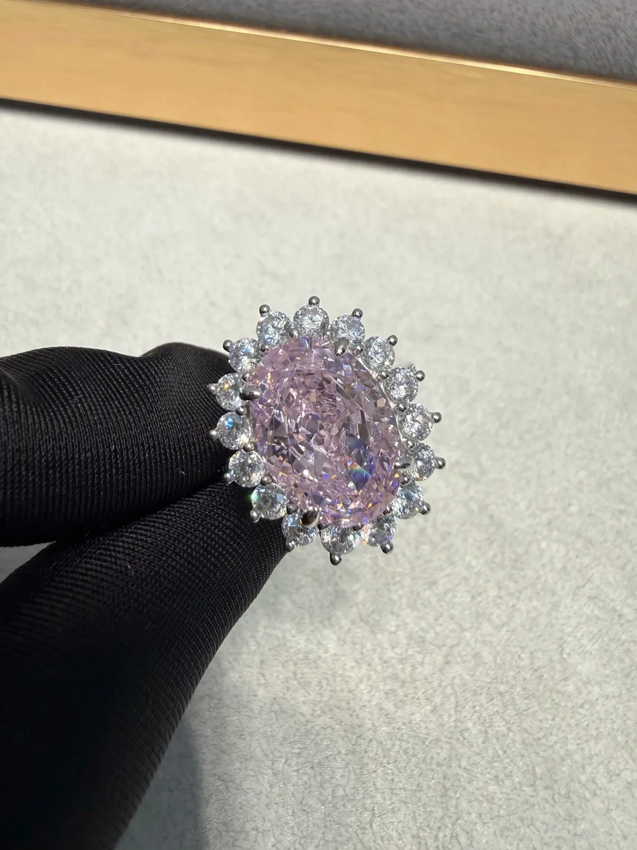 Oval Purple Gemstone Halo Cluster Ring 3