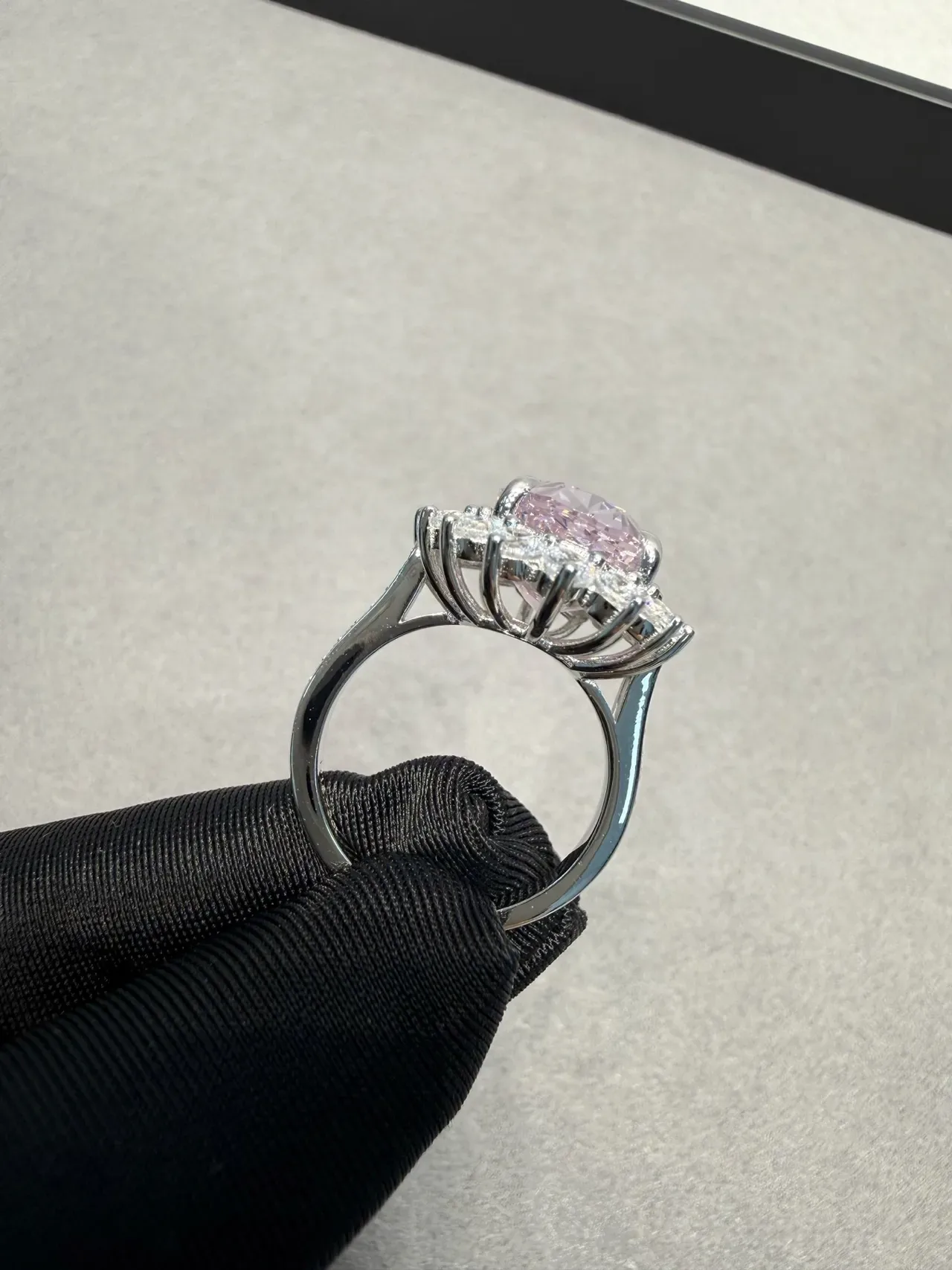 Oval Purple Gemstone Halo Cluster Ring 4
