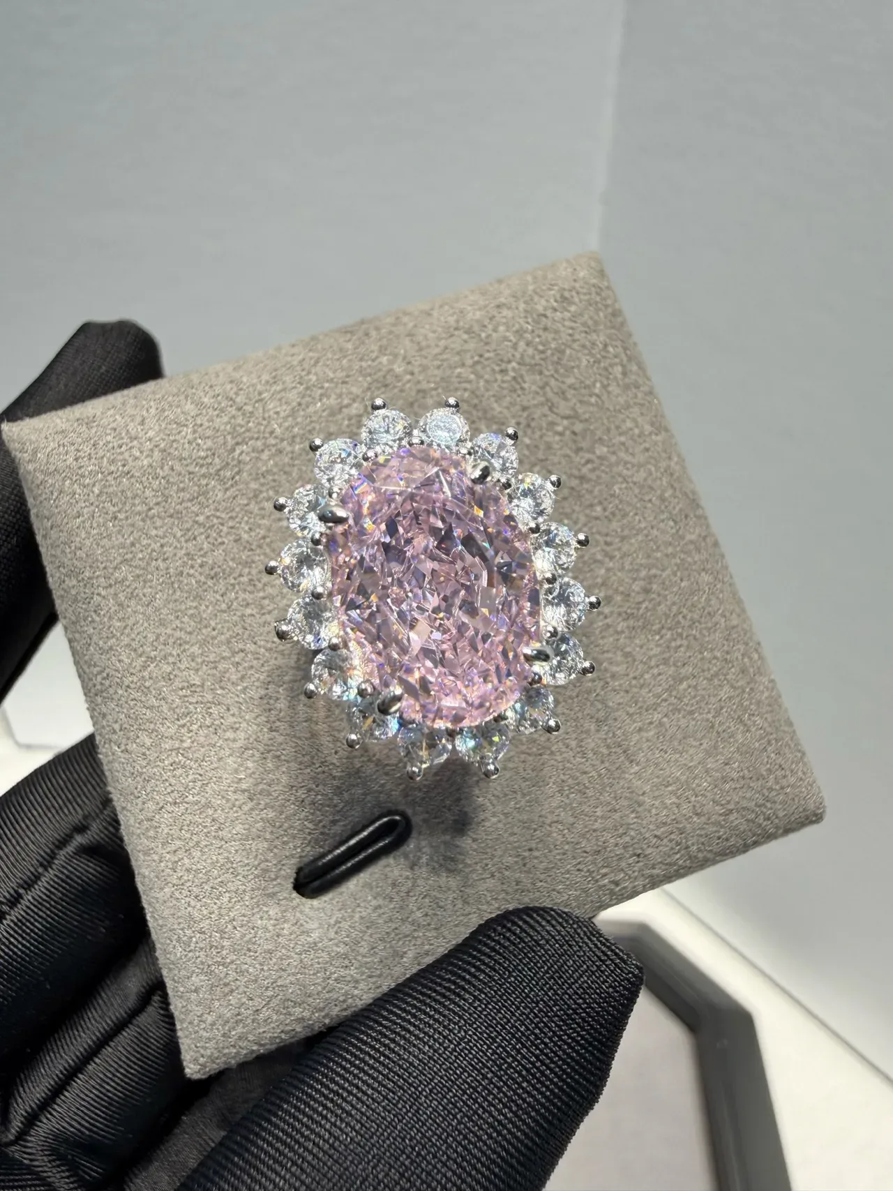 Oval Purple Gemstone Halo Cluster Ring 6