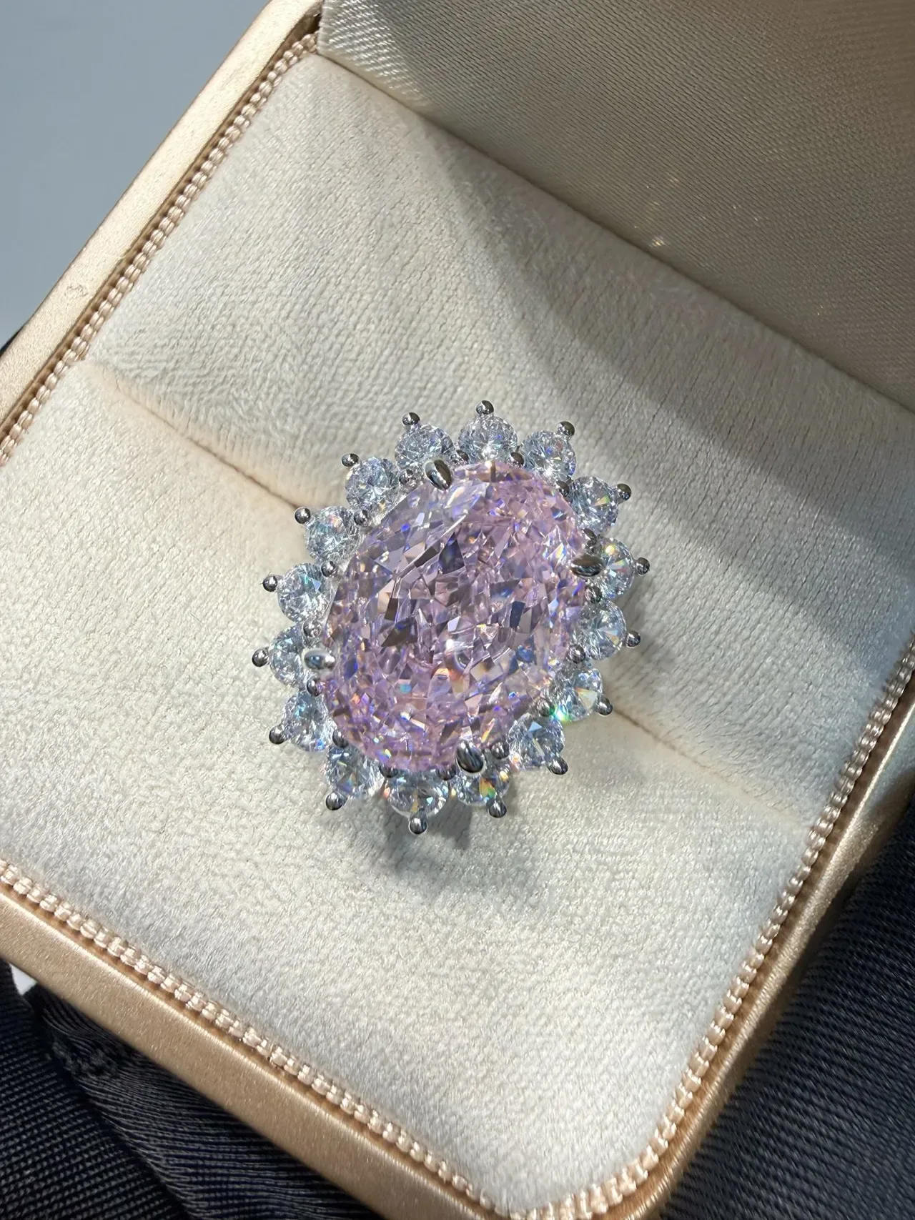 Oval Purple Gemstone Halo Cluster Ring 7