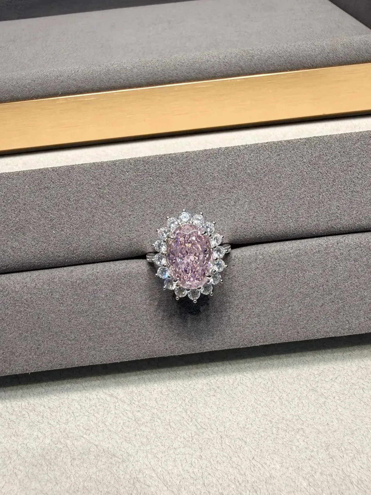 Oval Purple Gemstone Halo Cluster Ring 8