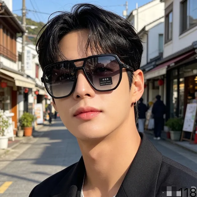 Oversized Geometric Aviator-Inspired Black Sunglasses 8