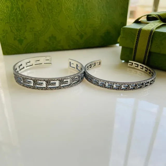 Oxidized Silver Geometric Greek Key Cuff Bracelets 2