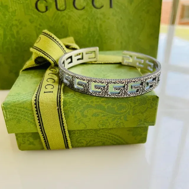 Oxidized Silver Geometric Greek Key Cuff Bracelets 6