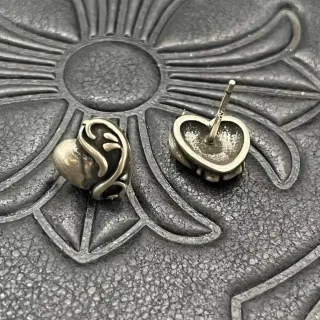 Oxidized Silver Heart and Scroll Stud Earrings