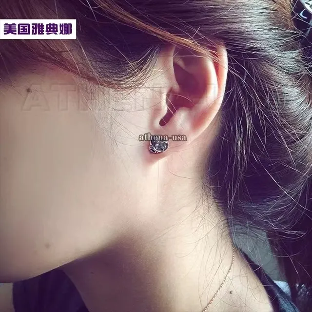 Oxidized Silver Heart and Scroll Stud Earrings 4