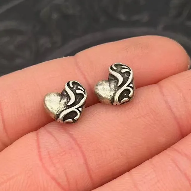 Oxidized Silver Heart and Scroll Stud Earrings 6