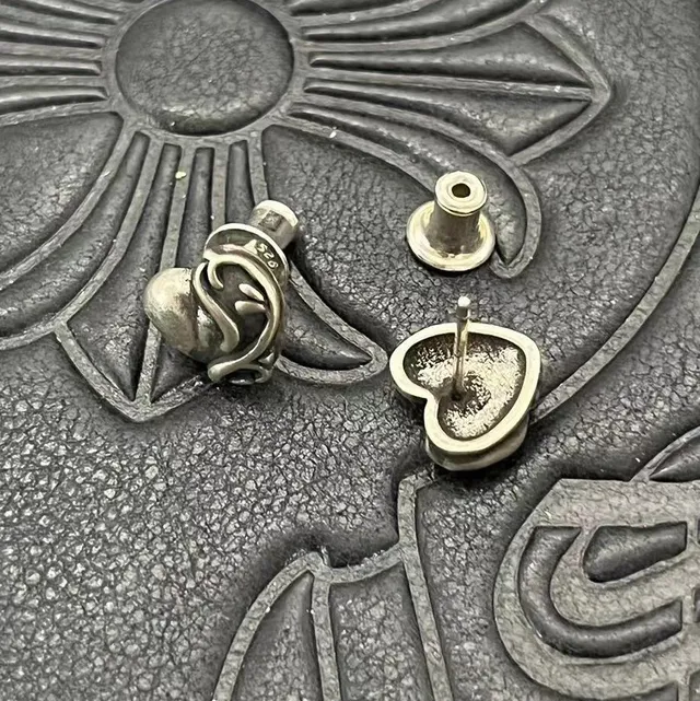 Oxidized Silver Heart and Scroll Stud Earrings 7