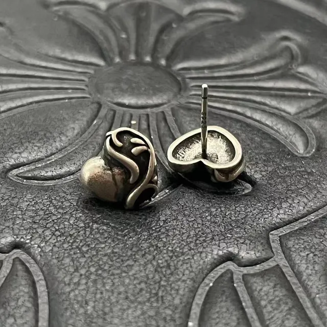 Oxidized Silver Heart and Scroll Stud Earrings 9