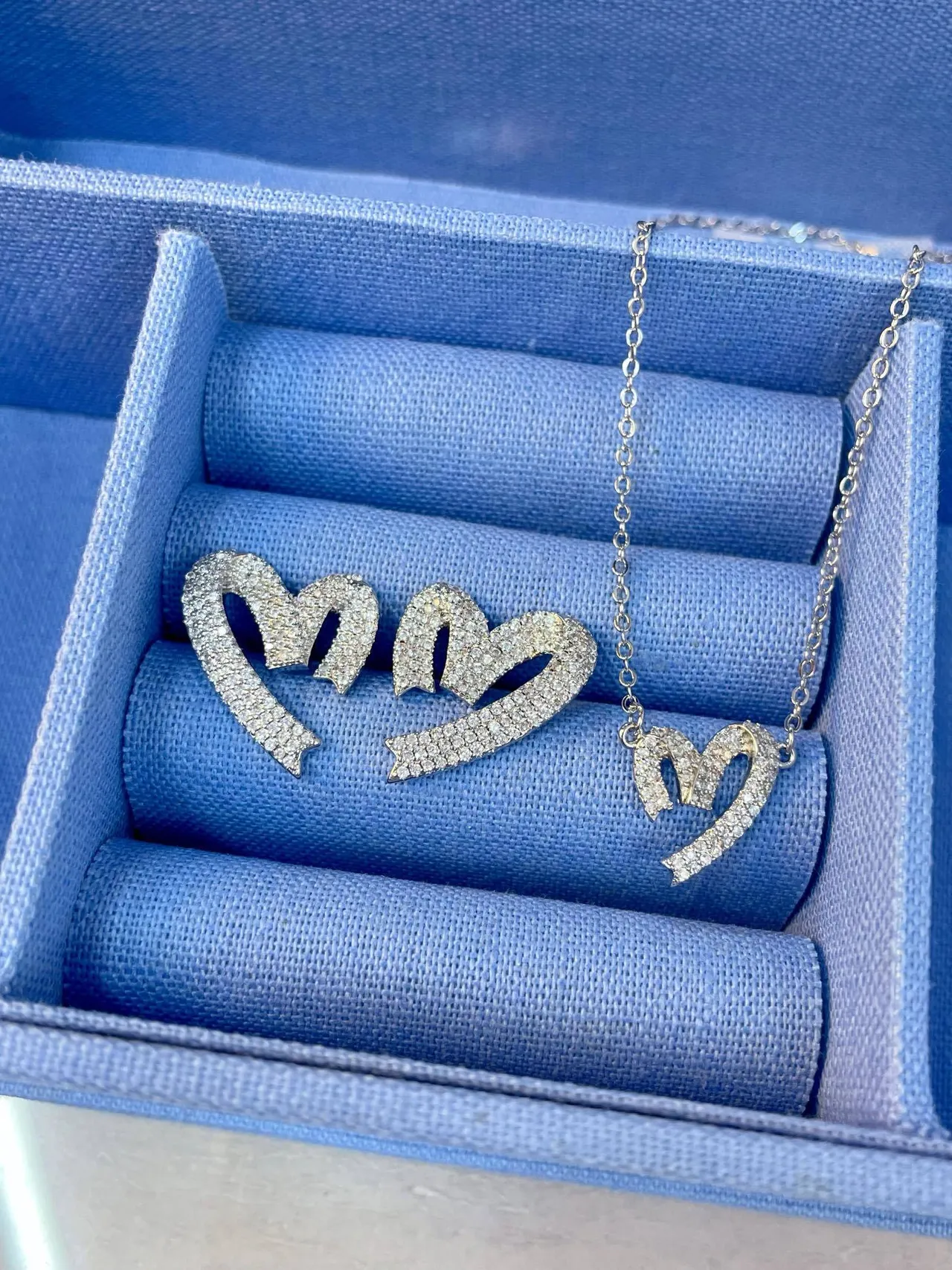 Pavé Crystal Double Heart Motif Silver-Tone Necklace 4