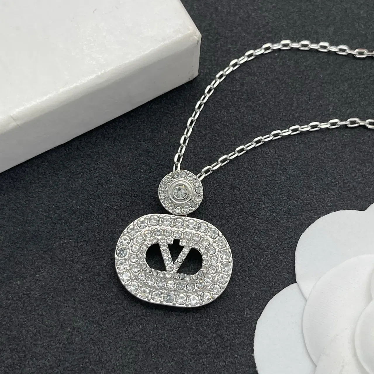Pavé Crystal Oval Monogram Pendant Necklace 6