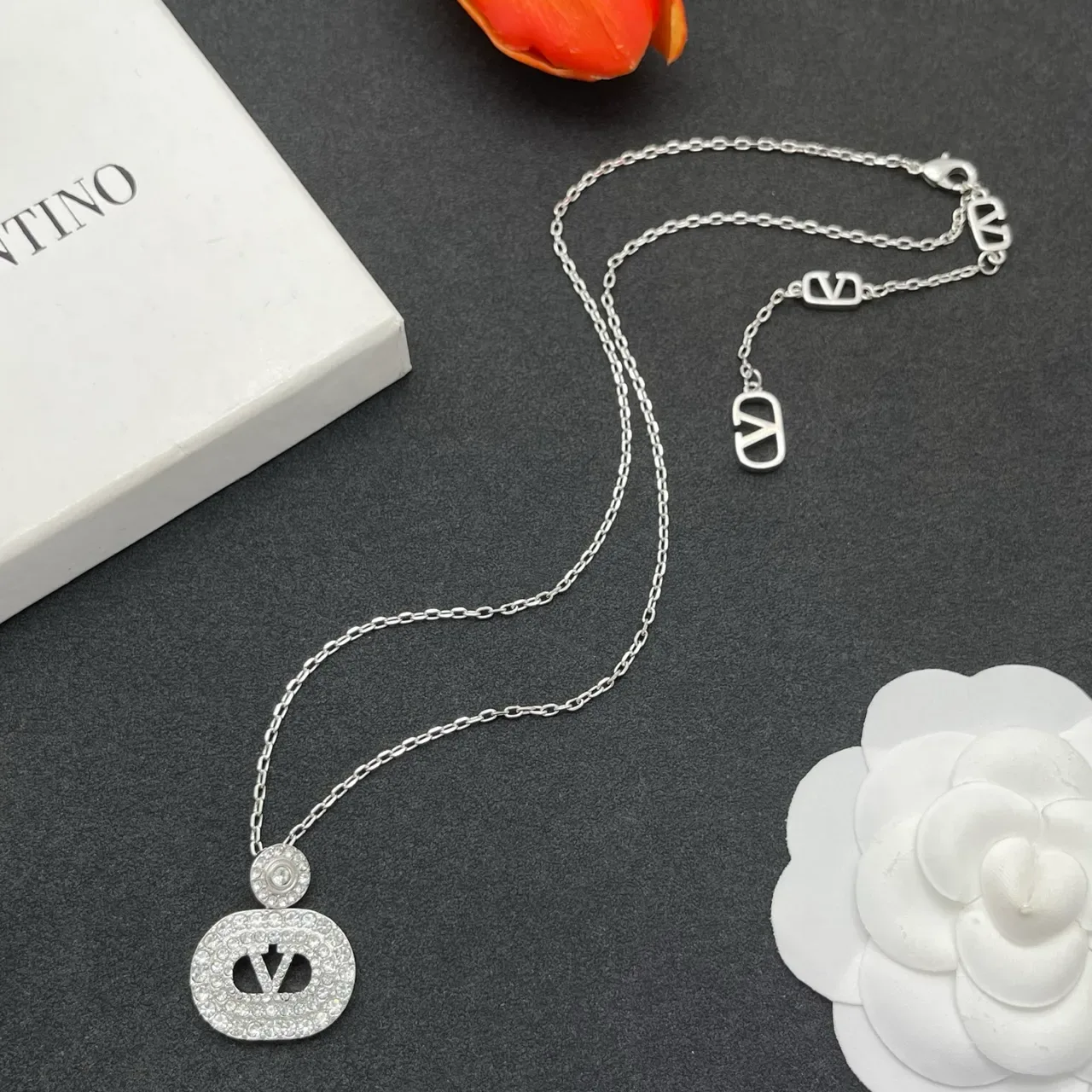 Pavé Crystal Oval Monogram Pendant Necklace 7