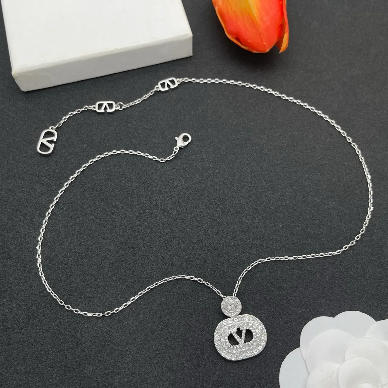 Pavé Crystal Oval Monogram Pendant Necklace 8