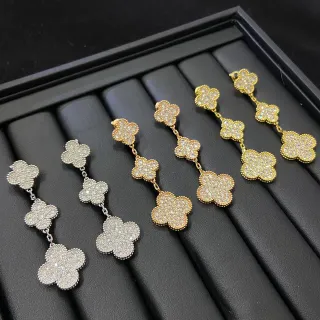 Pavé Crystal Three-Tier Clover Motif Dangling Earrings
