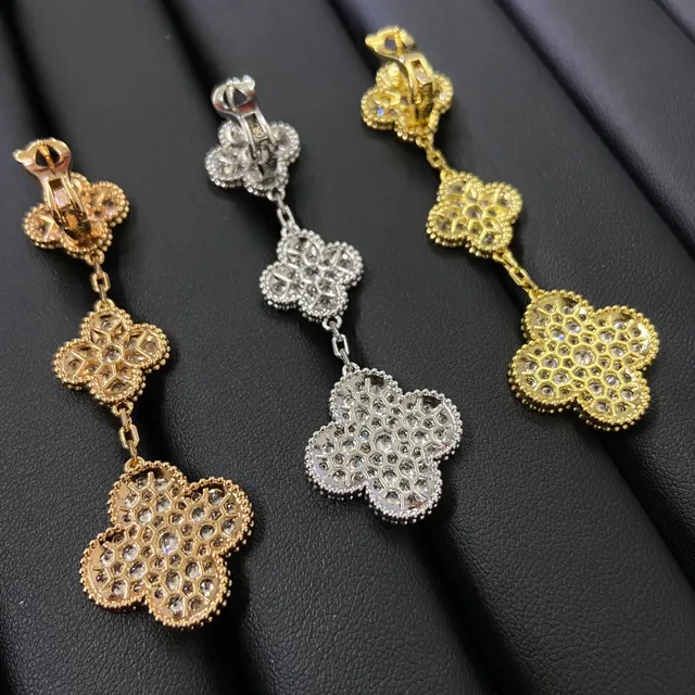 Pavé Crystal Three-Tier Clover Motif Dangling Earrings 3