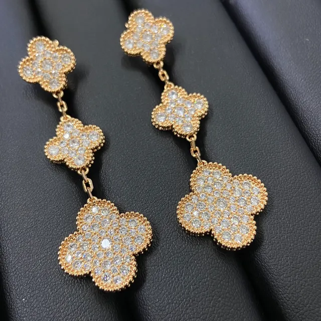Pavé Crystal Three-Tier Clover Motif Dangling Earrings 4