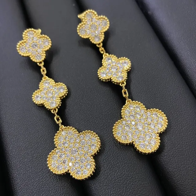 Pavé Crystal Three-Tier Clover Motif Dangling Earrings 5