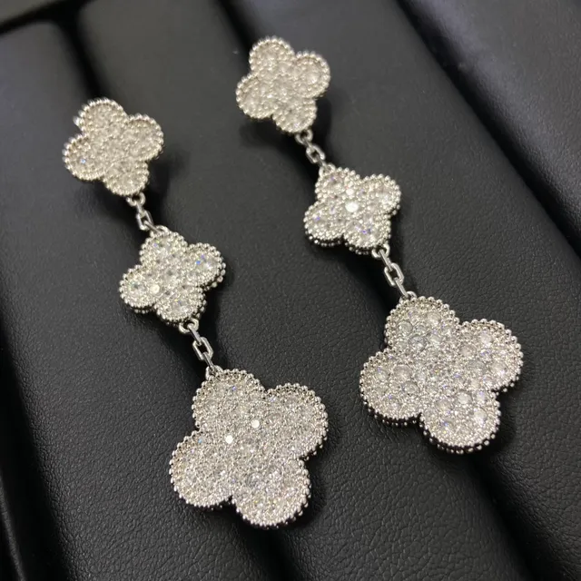 Pavé Crystal Three-Tier Clover Motif Dangling Earrings 6