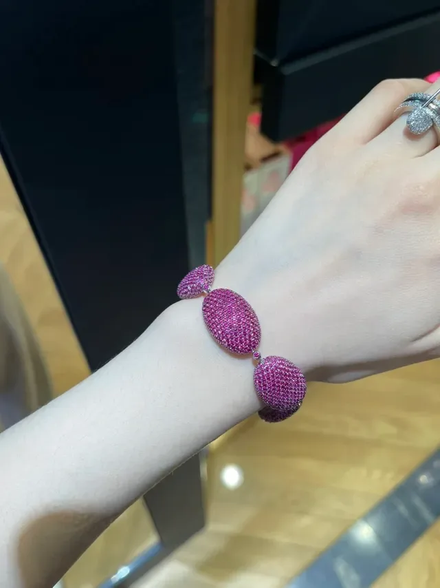 Pavé Pink Three-Stone Oval and Round Link Bracelet 2