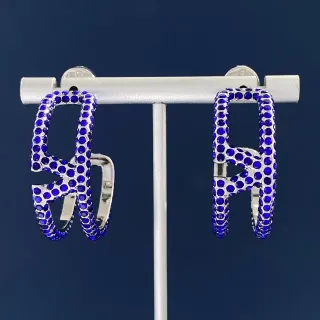 Pavé-Set Blue Crystal Geometric Hoop Earrings