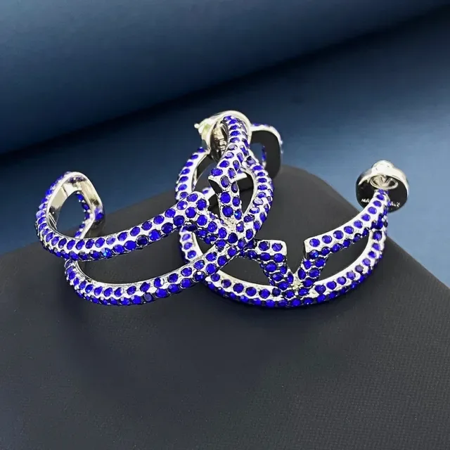 Pavé-Set Blue Crystal Geometric Hoop Earrings 2