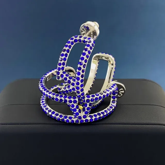 Pavé-Set Blue Crystal Geometric Hoop Earrings 3