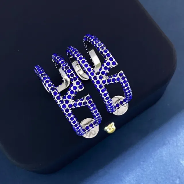 Pavé-Set Blue Crystal Geometric Hoop Earrings 4